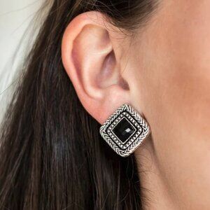 Paparazzi Jewelry Accessories - Fashion Square - Black Earrings - Vintage